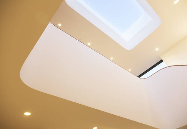 Commercial air conditioning ducts. Air conditioning ducts in a commercial city building. Parallel lines and converging lines throughout this image.