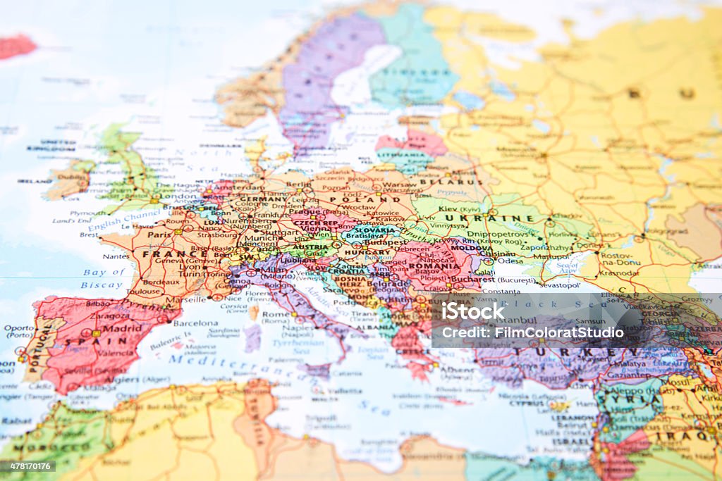 Map. Map with Europe in focus. Map Stock Photo