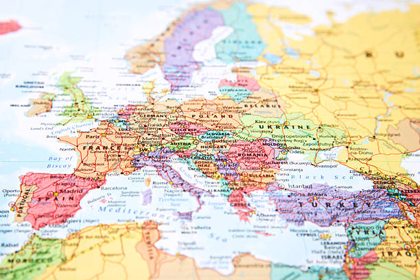 Map. Map with Europe in focus. germany map regions stock pictures, royalty-free photos & images