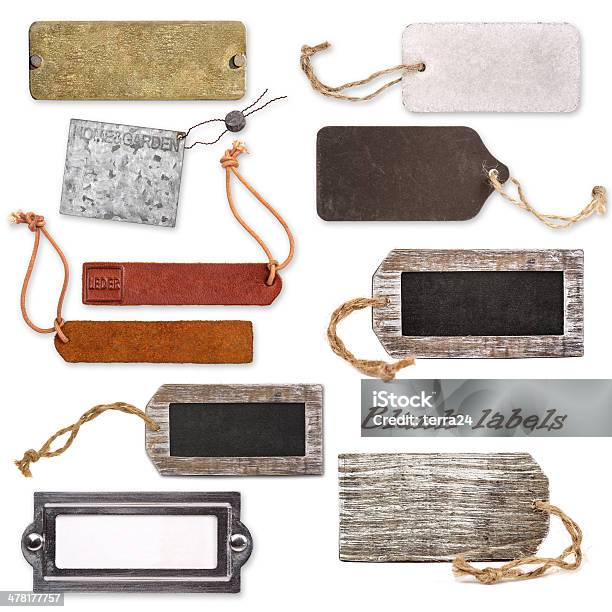 Different Blank Labels Stock Photo - Download Image Now - Label, Leather, Wood - Material