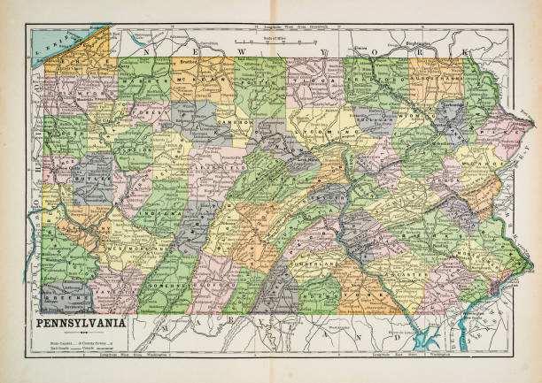 ilustraciones, imágenes clip art, dibujos animados e iconos de stock de mapa de pensilvania, 1883 - nobody gettysburg pennsylvania mid atlantic usa