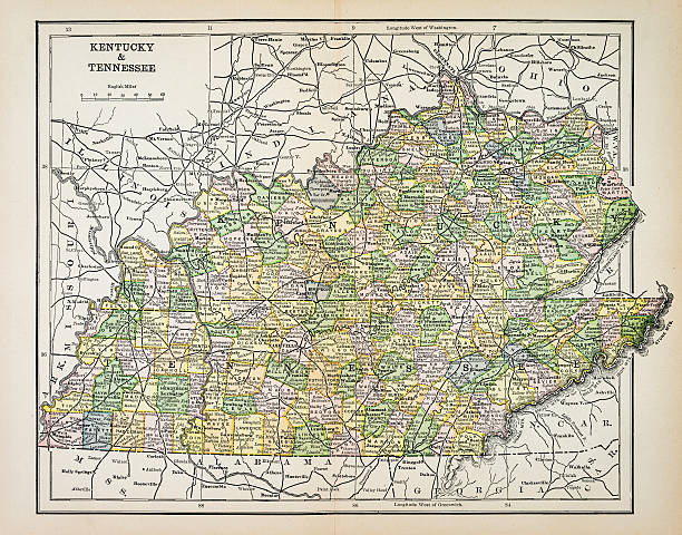 ilustrações de stock, clip art, desenhos animados e ícones de mapa de kentucky e tennessee 1883 - tennessee map usa nashville