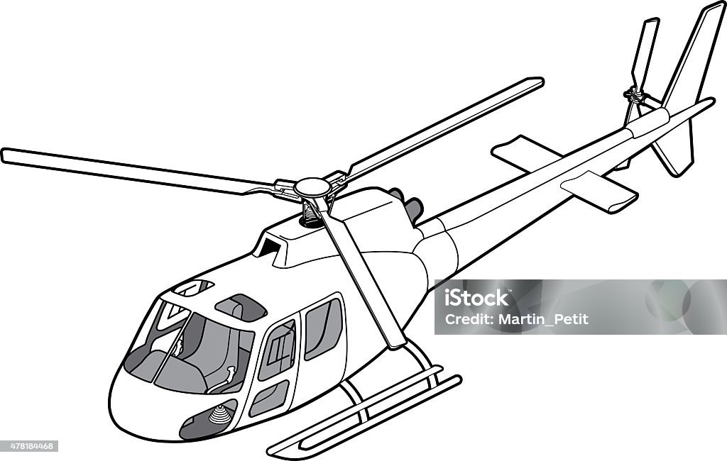 Line Art Isometric AS350 helicopter left view Left view of Eurocopter AS350 helicopter line-art drawing Helicopter stock vector