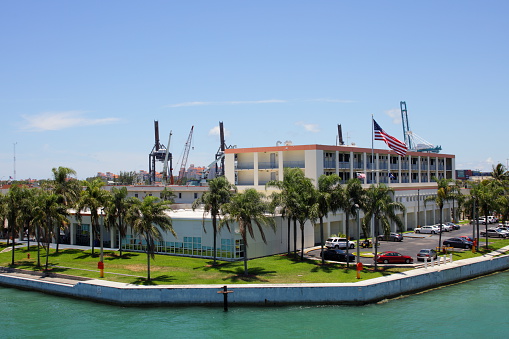 Miami Beach, USA - June 18, 2015: Stock photo of the Miami Beach coast guard station near the Macarthur Causeway