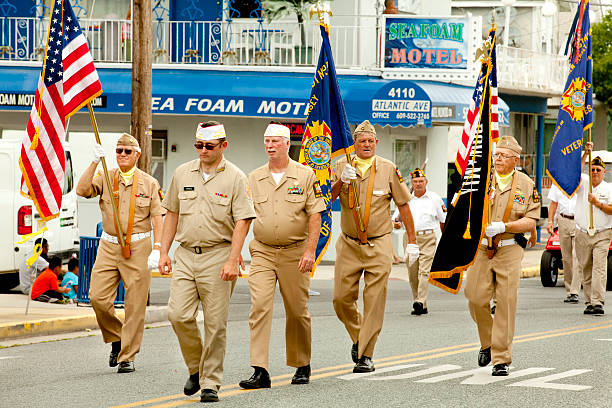 Wildwood, New Jersey, USA - June 20, 2015: Honor Guard marching at Veterans of Foreign Wars (VFW) annual parade in Wildwood, New Jersey