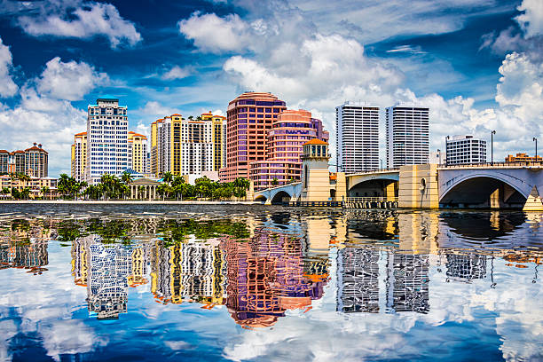 West Palm Beach, Florida West Palm Beach, Florida, USA downtown over the intracoastal waterway. west palm beach stock pictures, royalty-free photos & images