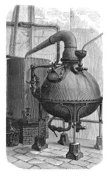 ilustraciones, imágenes clip art, dibujos animados e iconos de stock de antigüedades distilling aparato (grabado - alambique