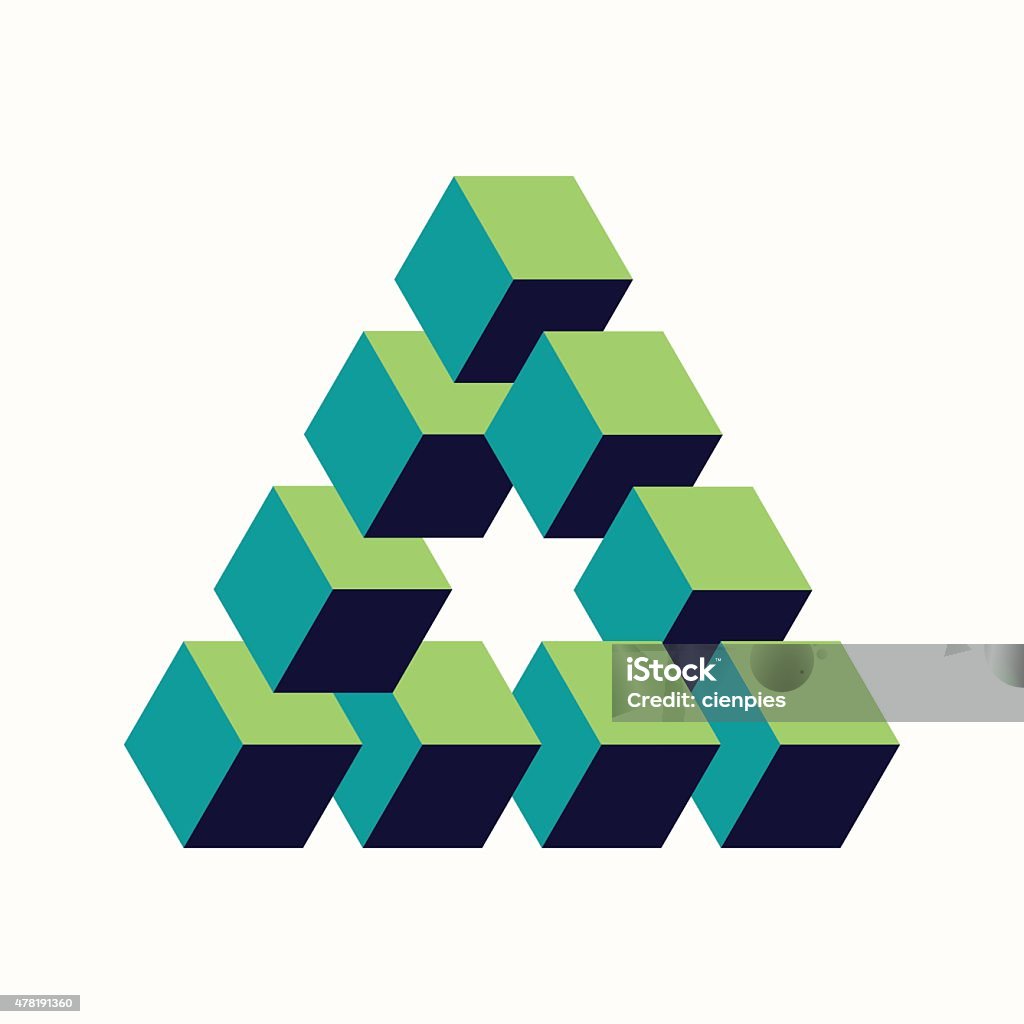 Impossible triangle sign isometric cubes shape Abstract impossible triangle sign. Retro optical effect with isometric cubes shape. EPS10 vector file. Cube Shape stock vector