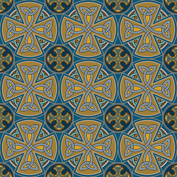 кельтский крест плитки (бесшовные кельтский узел гобелен изменение n ° 3 - celtic culture tied knot northern ireland cross stock illustrations