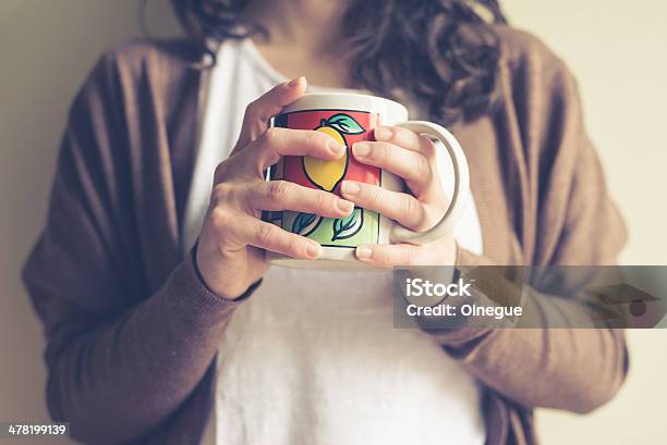 Close Up Of Hands Woman With Cup Stock Photo - Download Image Now - Adult, Adults Only, Brown Hair