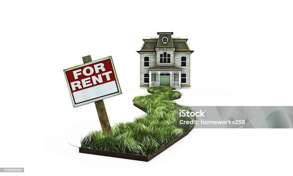 old house for rent old house for rent isolated on white background Commercial Sign Stock Photo