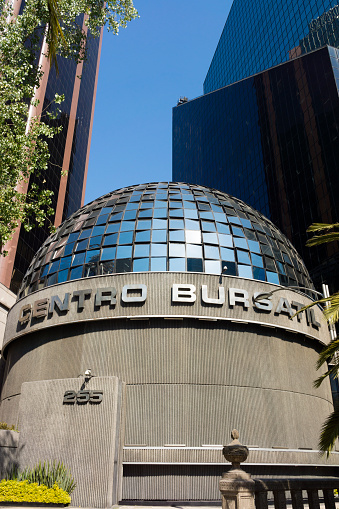 Mexico City, Mexico - March 1, 2015: The Mexican Stock Exchange in downtown Mexico City on a sunny day.