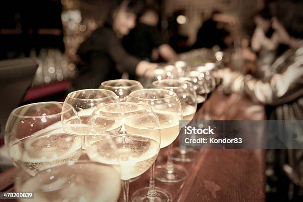 Wineglasses On Bar Counter Stock Photo - Download Image Now - Auto Post Production Filter, Backgrounds, Bar - Drink Establishment