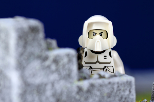 Vancouver, Canada - March 5, 2013: A stormtrooper from the Star Wars film franchise, posed on a ruined landscape.