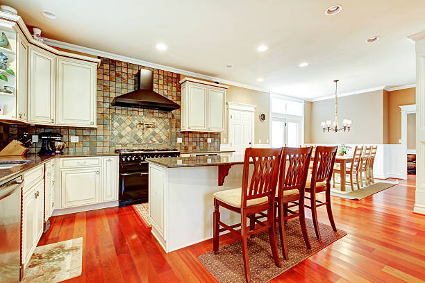 istock Luxury white kitchen with cherry hardwood 478202317