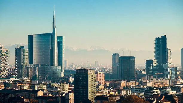 A beautiful  view of Milano and its famous new skyscrapers in a pleasant haze