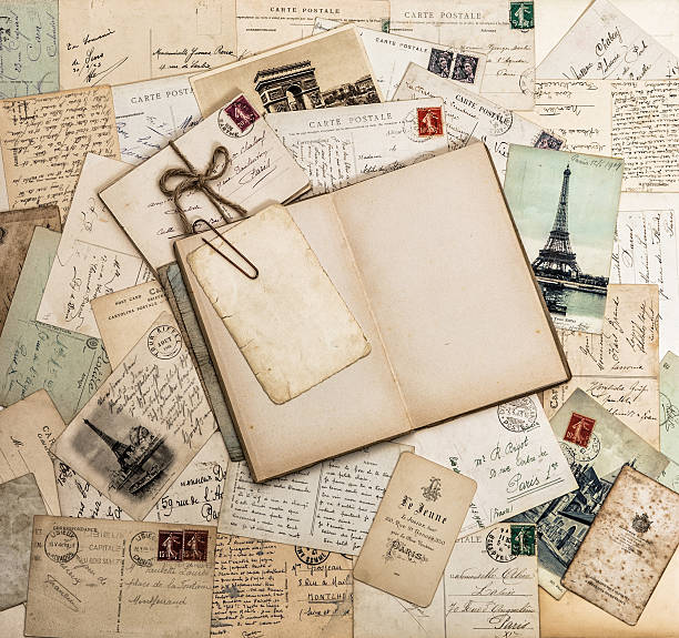 Open Book Old Letters And Postcards Travel Scrapbook France Paris Stock  Photo - Download Image Now - iStock