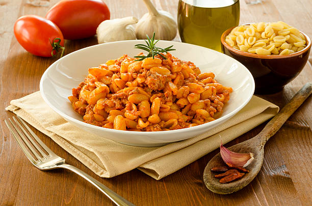 Malloreddus with ragout, sardinian cuisine stock photo