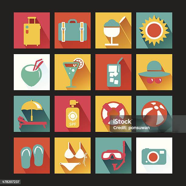 Summer Icons Set Design Stock Illustration - Download Image Now - Abstract, Bag, Bikini