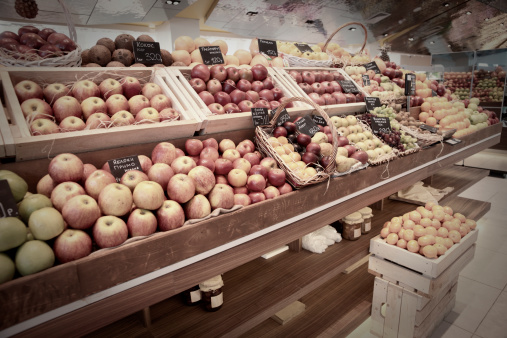 Shelf with fruits on a farm market