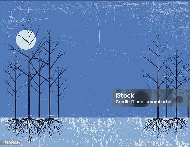 Bare Tree With Roots And The Moon Stock Illustration - Download Image Now - 2015, Backgrounds, Bare Tree
