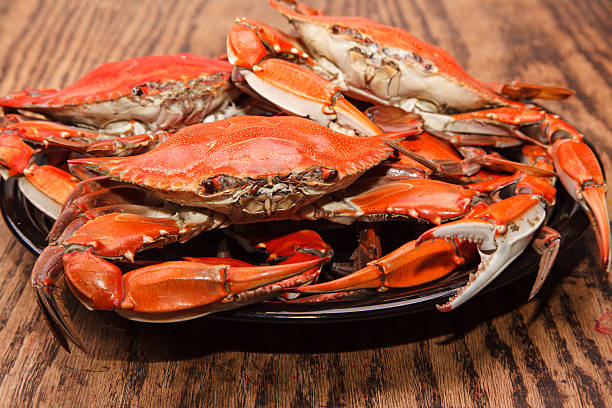 istock Heap of steamed Blue Crabs on a wooden table 478210873