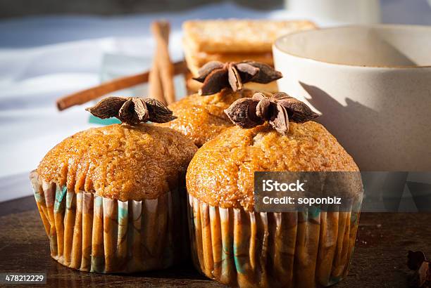 Breadsticks Banana Cake Milk And Biscuits With Black Coffee Stock Photo - Download Image Now