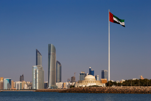 Abu Dhabi, UAE - February 7, 2014: A skyline view of the Capital City as seen from Marina Mall