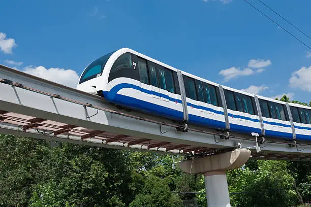 Modern monorail fast train on railway, Moscow, Russia