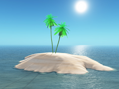 3D render of a palm tree island in the sea