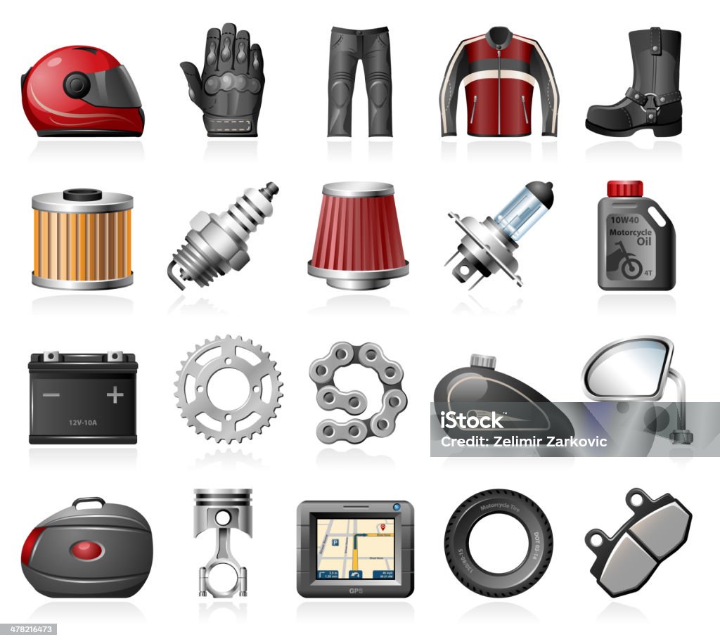 Motorcycle Accessories Stock Illustration - Download Image Now - Motorcycle,  Personal Accessory, Gas Tank - iStock