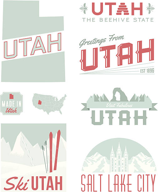 Utah Typography A set of vintage-style icons and typography representing the state of Utah, including Salt Lake City. Each items is on a separate layer. Includes a layered Photoshop document. Ideal for both print and web elements. delicate arch stock illustrations