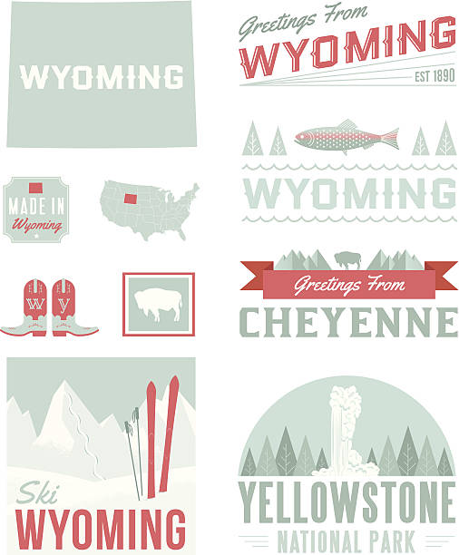 illustrations, cliparts, dessins animés et icônes de typographie du wyoming - wyoming flag american bison poster