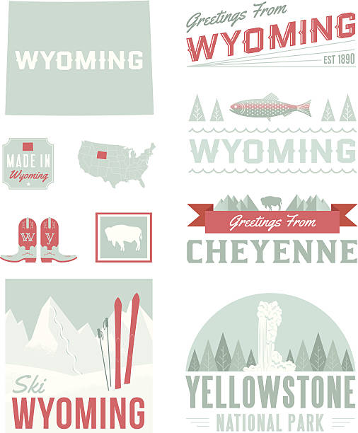 ワイオミングタイポグラフィー - wyoming flag american bison poster点のイラスト素材／クリップアート素材／マンガ素材／アイコン素材