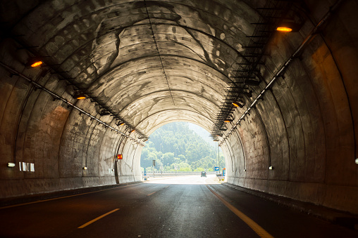 The exit of a highway tunnel