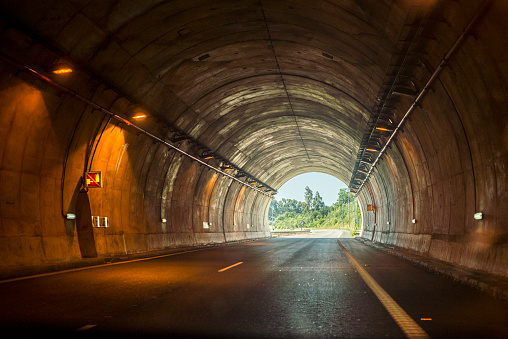 The exit of a highway tunnel