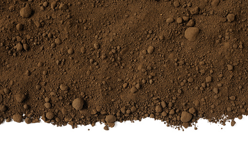 Humus soil isolated on white background with copy space.