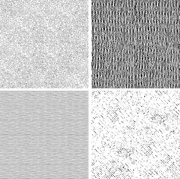 4 つのシームレスなブラックとホワイトのファブリックパターン - burlap linen textured canvas点のイラスト素材／クリップアート素材／マンガ素材／アイコン素材