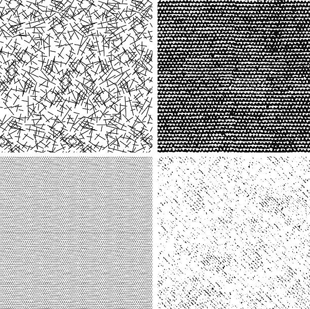 vier nahtlose schwarz-weiß-muster - burlap textile backgrounds textured stock-grafiken, -clipart, -cartoons und -symbole