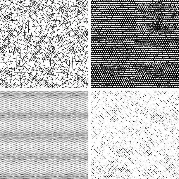 Vector illustration of four seamless black and white fabric patterns