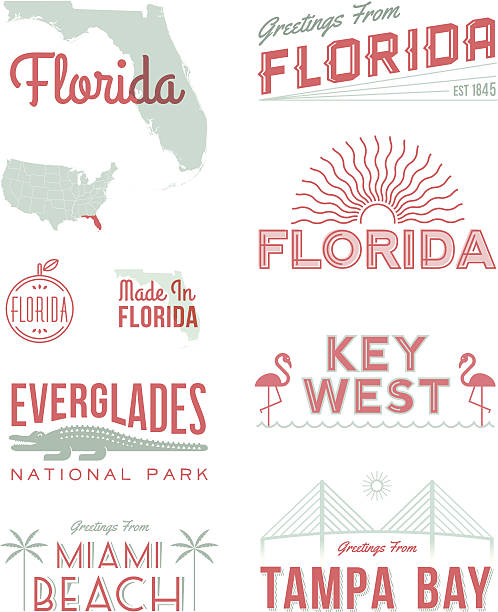 ilustrações de stock, clip art, desenhos animados e ícones de tipografia de flórida - florida cartography map florida keys