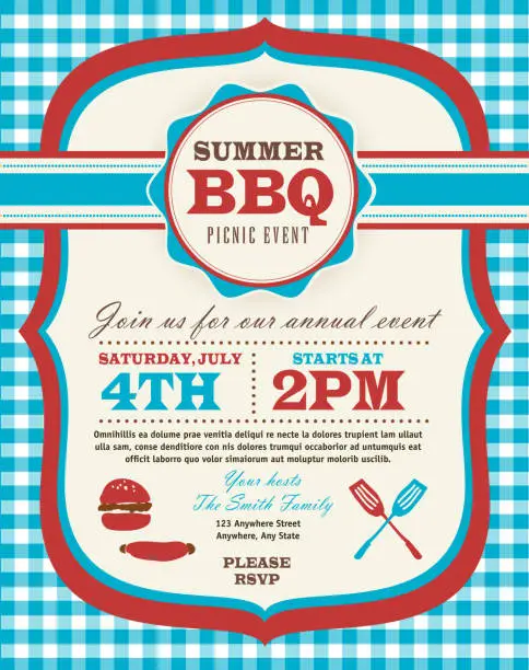 Vector illustration of Picnic invitation design template Fourth of July theme