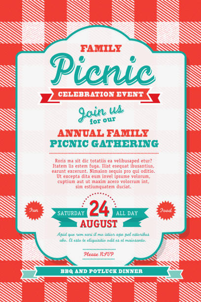 ilustrações de stock, clip art, desenhos animados e ícones de toalha de mesa de piquenique bbq design de modelo de convite - picnic