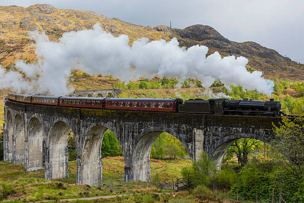 treno a vapore sul viadotto glenfinnan. scozia. - glenfinnan foto e immagini stock