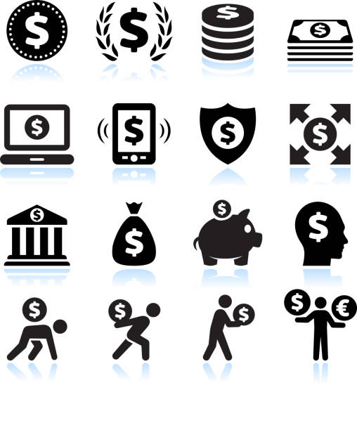 ilustraciones, imágenes clip art, dibujos animados e iconos de stock de dólar finanzas y dinero negro & conjunto de iconos de vector blanco - financial burden