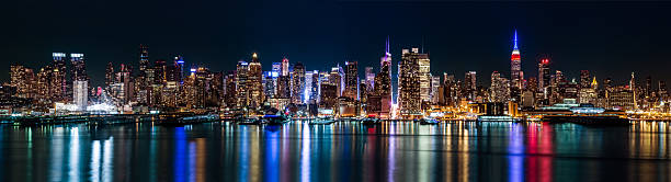 New York midtown panorama by night stock photo