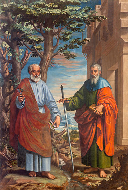 Granada - The painting of St. Paul and Peter Granada - The painting of St. Paul and st. Peter in church Monasterio de la Cartuja by Fray Juan Sanchez Cotan (1560 - 1627) in Sala del S. Pablo y S. Pedro. peter the apostle stock pictures, royalty-free photos & images