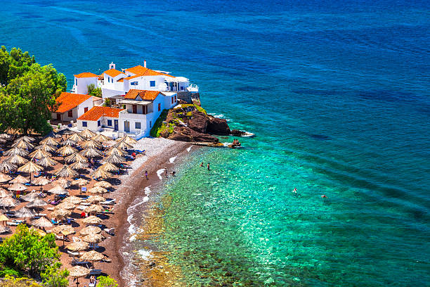 Beautiful Beaches of Hydra,Saronic,Greece. stock photo