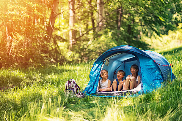 istock Hiker kids sitting in tent in the forest 478234898