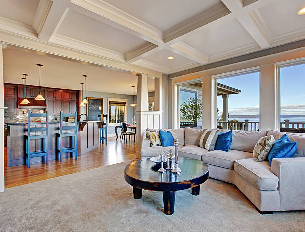 istock Luxury house with open floor plan. Coffered ceiling, carpet and 478234912